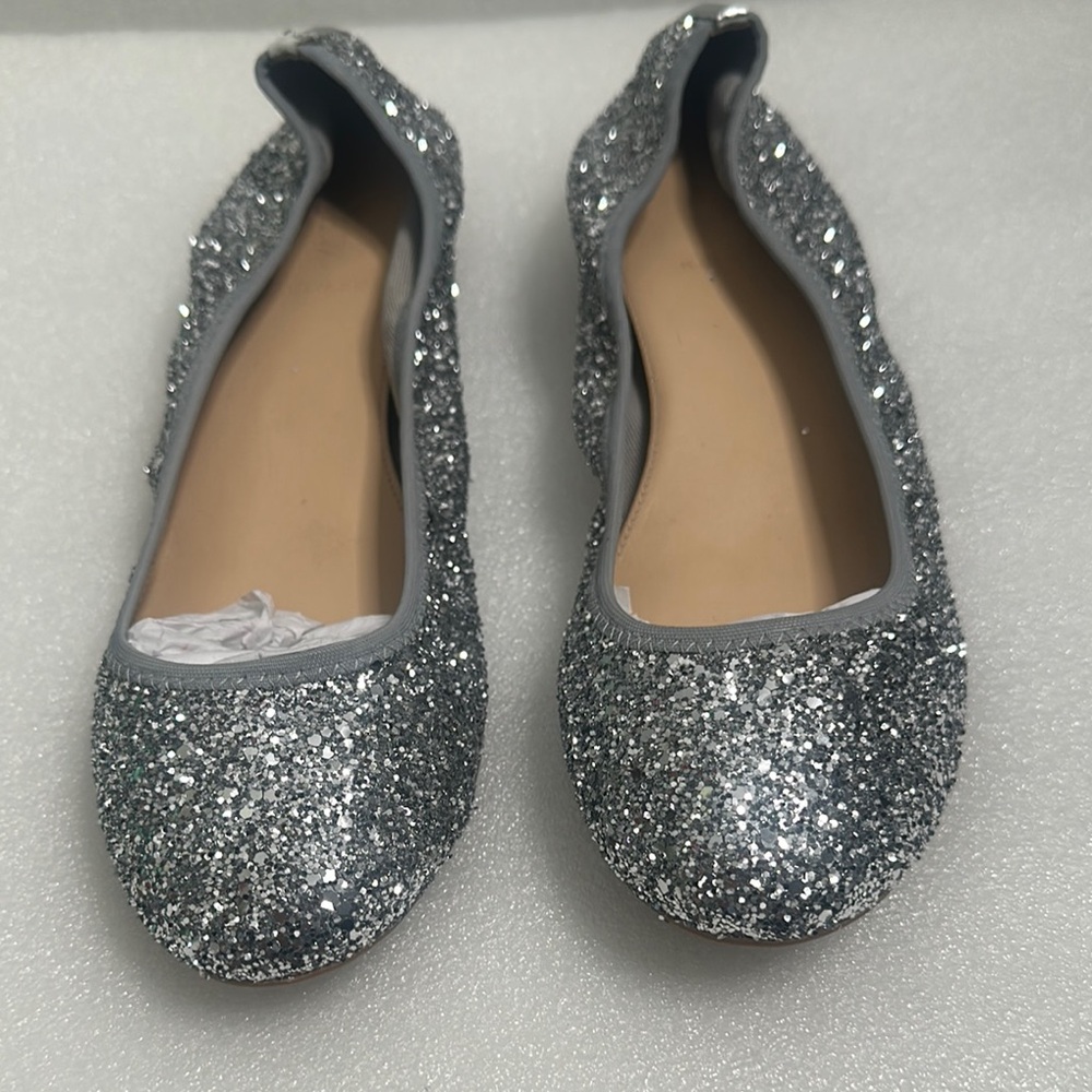 J crew Silver Glitter Ballet Flats size 9 - Picture 1 of 6